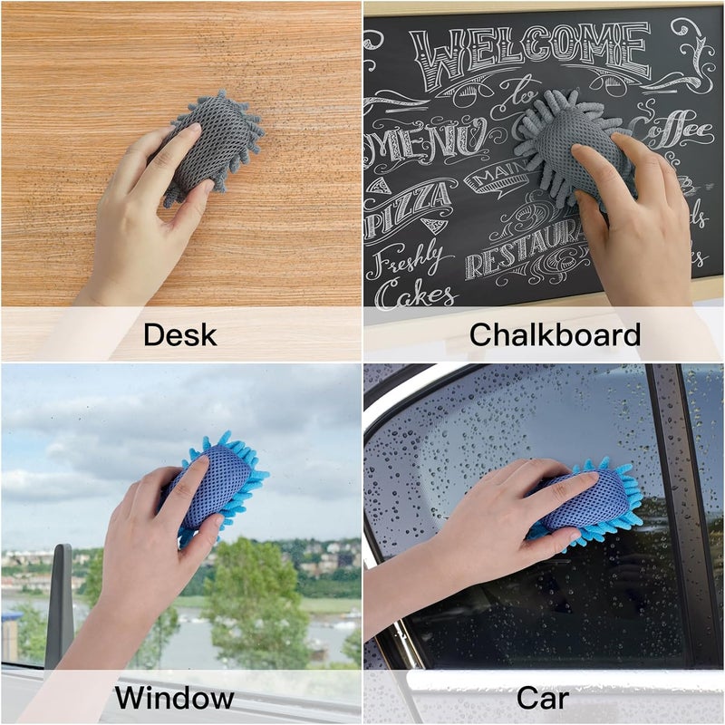 SITHON 4 Pieces Magnetic Microfiber Shag Whiteboard Eraser, Washable Microfiber Shag Dry Erase Board Eraser for Markers, Chalk, Home and Office (Gray/Blue) - Image 5